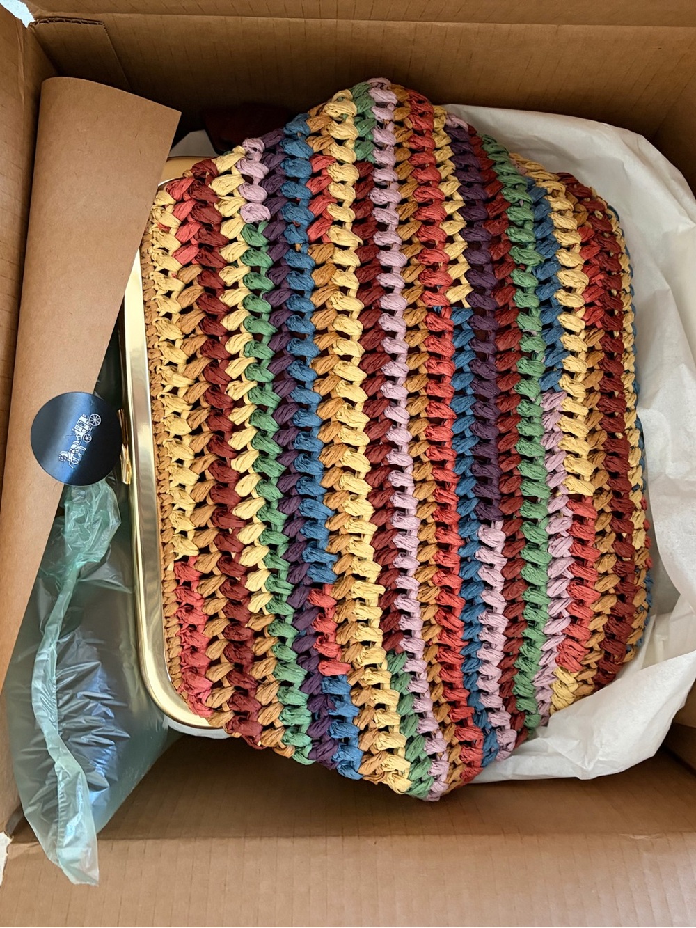 Brand New Coach Multicolor Woven straw Kiss-Lock 27 - Picture 8 of 8